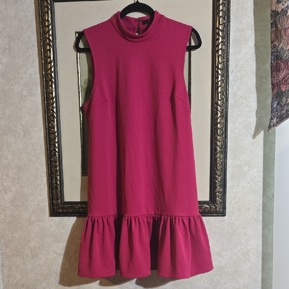 Trina Turk Fuchsia Sleeveless Midi Dress with Ruffle Hem